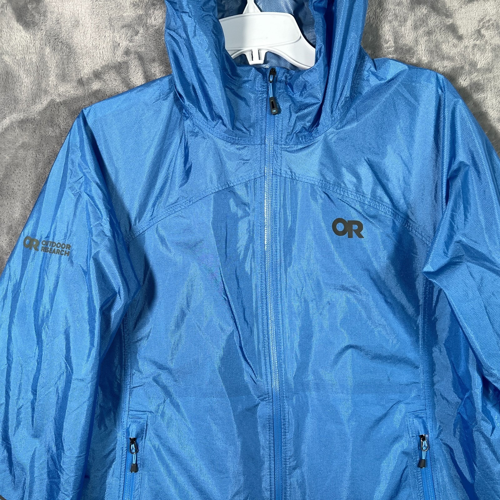 Outdoor Research Helium Rain Jacket Womens Medium Blue Lightweight Waterproof — image 2 of 8